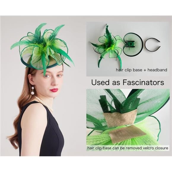 Women Organza Church Tea Party Hats Floral Light Green